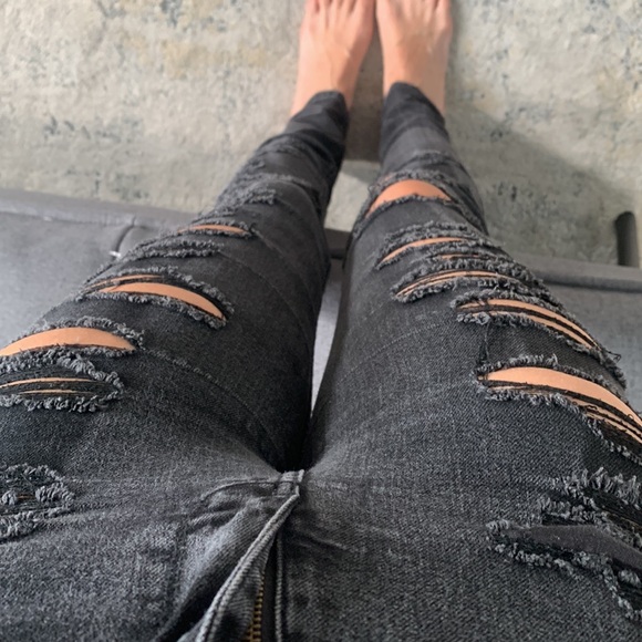 Abercrombie & Fitch black high waisted rise denim jeans size 2 26 distressed - Picture 4 of 7